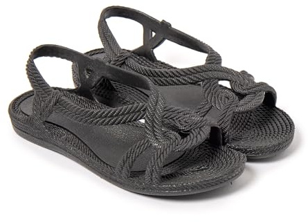 BRASILERAS Sandales Plates Esmirna pour Femme, Noir, 39 EU