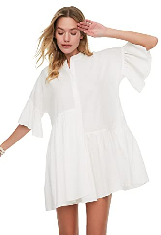 TRENDYOL Damen Ist Asymmetrisches Gefristertes Strandkleid Dress (1er Pack)