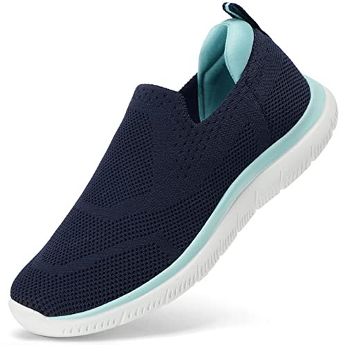 HKR Basket Femme Chaussures de Respirantes Marche Mode et San Lacet Sport Travail Tennis Confortable Chic Femme Ultra LéGèRe Fitness Campus Slip on Enfiler Sneakers Bleu Sarcelle 37