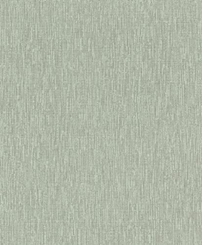 Rasch Tapete 484236 - Einfarbige Vliestapete in Grün mit Leinenoptik - 10,05m x 0,53m (L x B)