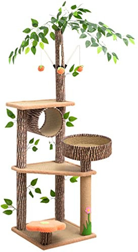 Arbre a Chat Arbre à Chat D'intérieur avec des Feuilles, Tour de Chat Stable et Confortable pour Jouer à la Maison pour Animaux Compagnie, Condo à Plusieurs Niveaux pour Économiser de l'espace
