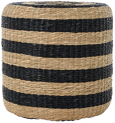 Premier Housewares Seagrass Pouffe/Stripes Design/Handwoven and Ecofriendly/Intricately Designed Outdoor Pouf Ottoman/Durable and Hardwearing/Dimensions are W40 x D40 x H40cm/ Weight 1.6