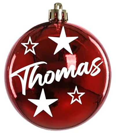 Weihnachtskugel mit Name Bedruckte aus Glas 8cm Wunschtext | Matt &Glänzend Personalisierte Christbaumkugel Groß | Weihnachten, Weihnachtsbaumschmuck | Kugeln (Glänzend, Rot)