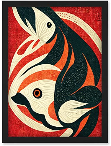 Doppelganger33 LTD Abstract Stylised Japanese Koi Carp Fish Painting Artwork Framed Wall Art Print A4