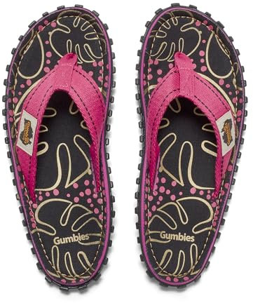 Gumbies Originals Damen - Flip Flops aus recycelten Materialien - profilierte Sohle aus wiederverwerteten Autoreifen, weiches Fußbett aus Canvas-Baumwolle, bequemer Zehensteg - Tropical Black, 37