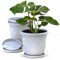 Blumentopf 3er Set 21 cm Durchmesser Weiß runder Pflanzkübel mit Untersetzer aus Kunststoff witterungsbeständiger Übertopf großer Pflanztopf Kräutertopf für Innen und Außen