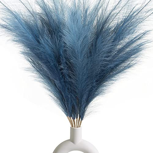 Artificial Pampas Grass 7 Stems Height-40inch/100cm Tall Large Pampas Grass Vase Fake Pampas Grass Dried Flowers Decor For Home Wedding Flower Decor Artificial Flowers (Blue)