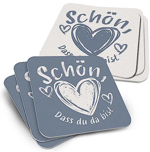 Funke & Brand 50x Bierdeckel/Untersetzer Schön, DASS du da bist für Gläser - Untersetzer Schön DASS du da bist Grau 50er Set - Ausgefallener Bierdeckel als Tisch-Deko für die Hochzeit, Geburtzstag