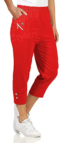URBAN STITCH Womens Capri Trousers Ladies Three Quarter Soft 3/4 Cropped Pants UK Ladies Stretch Pull on Trousers Elasticated Waist Plus Size Summer Shorts