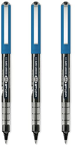 uni-ball Eye Ocean Care Rollerball Pens, 0.5mm, Black (3-Pack) | Smooth, Consistent Writing, Fade & Water Resistant Super Ink, Comfortable Grip, Ideal for School & Office Use