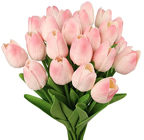 N&T NIETING Tulipani artificiali, 12 pezzi, fiori finti, tulipani, in poliuretano, al tatto, in lattice, rosa, per bouquet di nozze, baby shower, feste, ufficio, decorazione per la casa, colore rosa