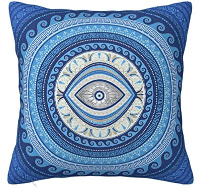 Quadrat Kissenbezug Griechische Mati Mataki Matiasma Evil Eye Ornament Kissenhülle Modern Kissenbezugen Süße Kissen Fall 45X45Cm Für Schlafzimmer Patio Balkon