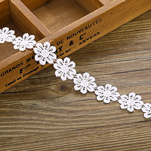 XCSJ 5 Yard 25mm Blumen Spitzenband Spitzenborte Stickerei Dekoband Zierband Borten Bänder Blumenband Gänseblümchen Dekoband Spitzen Spitzenborte Für Hochzeit Deko Handwerk Nähen Deko (Weiß)