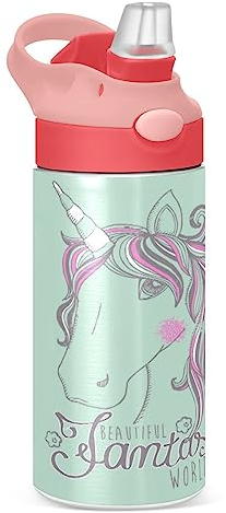 Resumen Unicornio Rosa Botella de Agua Acero Inoxidable Beber Térmica con Pajita para Niños Niñas
