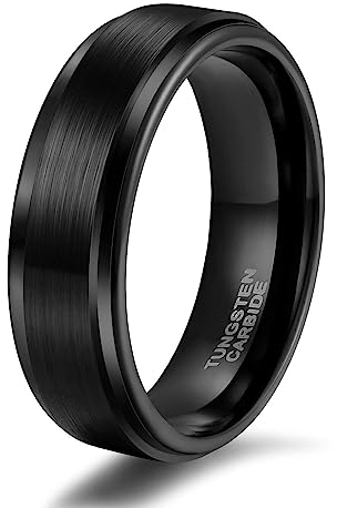 Titaniumcentral Ring Herren Damen Schwarz Wolframcarbid Gebürstet Verlobungsringe Eheringe Trauringe 6mm 8mm (6mm,60 (19.1))