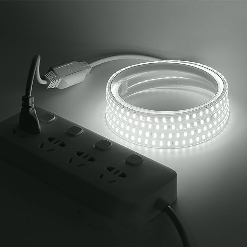 XUNATA Ruban Led Blanc, Lumière au LED IP65 étanche 230V Bandeau flexible Ruban LED Light Strip pour Escalier, Chambre, Noël, Fête, etc (5M)