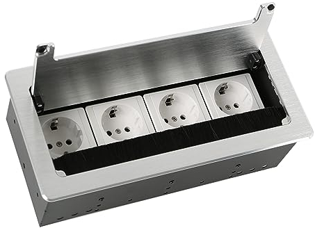 Einbausteckdose mit Abdeckung,4 Fach Tischsteckdose Bodensteckdose Unterputz Steckdose für Küche, Büro
