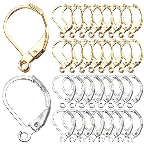 NHBETYS 100Pcs Leverback Earring Findings, Copper French Earring Hooks, Earring Findings for Jewellery Making, 0.59 X 0.39 Inch Dangle Ear Wires for Women Adults DIY Dangle Earrings Supplies