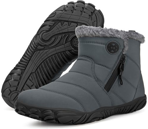 Gaatpot Barefoot Stivali Invernali Uomo Stivaletto da Neve Outdoor Scarponcini Minimaliste Caldi e Fodera Antiscivolo Grigio 46