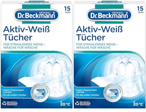 Dr. Beckmann Aktiv-Weiß Tücher | strahlendes Weiß bei jeder Wäsche | gegen Vergrauungen | 15 Tücher (Packung mit 2)