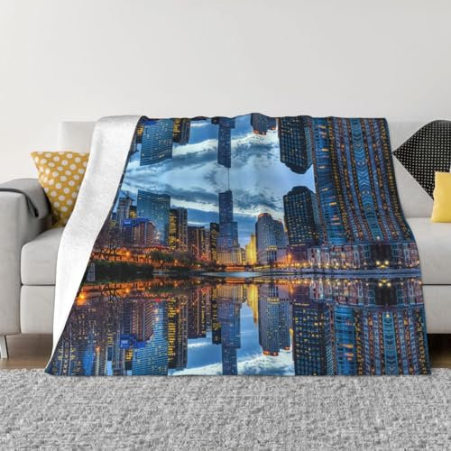 ESASAM Chicago Illinois USA bedruckte Decke, Anti-Pilling-Flanell, super weich, bequem und warm.