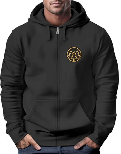 Neverless® Herren Sweatjacke mit Kapuze Logo Bäume Wald Print Outdoor Motiv Zip Hoodie Männer Fashion schwarz 4XL