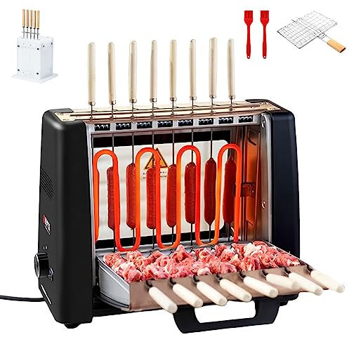 Macchina Commerciale, Griglia Elettrica Verticale, Griglia per Barbecue Senza Fumo Domestica da 1200 W con Controllo della Temperatura, Contiene 16 Corde, Rotazione Automatica a 36