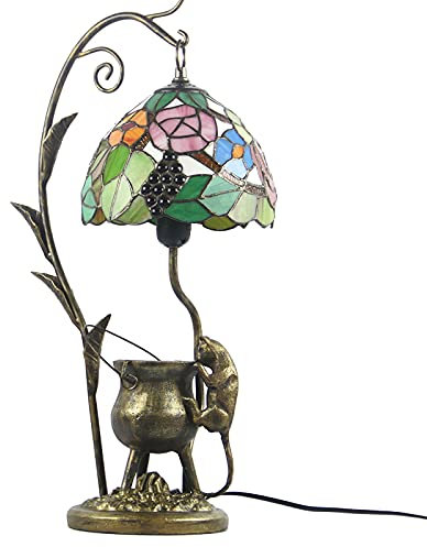 SilteD Handmade Table Lamp 8Inch Retro Reading Desk Light with Mouse Steals Oil Resin Base Creativity Grape Stained Glass for Bedside Living Room Lounge