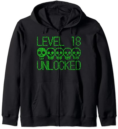 Level 18 Unlocked 18th Birthday Gifts For Boys Video Gamer Zip Hoodie