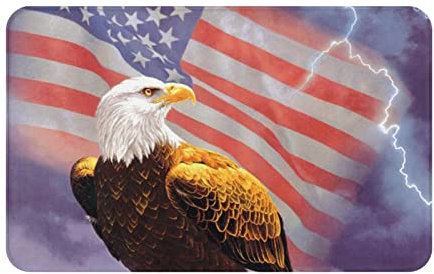 TUUWAI Teppich, Adler mit USA-Flagge, superweiche Kurzflor-Fußmatte, Wohnzimmer, Schlafzimmer, Teppiche, Größe: 80 x 50 cm