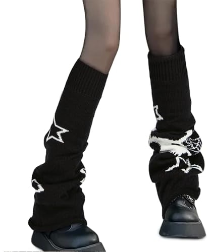 Kryzalite Stern-Beinstulpen für Frauen und Mädchen, Kawaii Y2K-Beinstulpen, Cutecore Gyaru-Beinstulpen, Goth-Lolita-Zubehör (Schwarz)