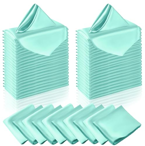 Manyshofu Minzgrüne Satin-Servietten, 12 x 12-50 Stück, wiederverwendbar