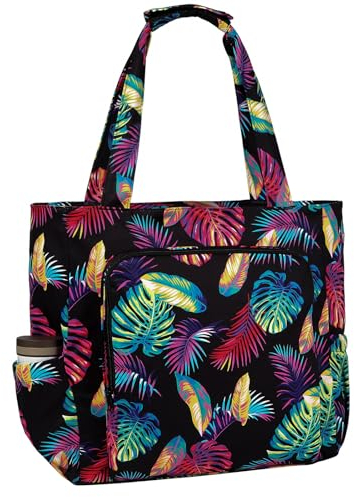 Chase Chic Strandtasche mit Reißverschluss, Große Wasserdichte Sanddicht Sommer Schwimmbad Badetasche Damen, Modischer Shopper Handtasche für Reisen(Bunte Blätter)