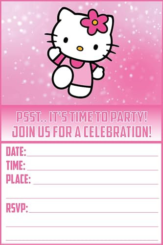 Einladungskarten Hello Kitty, 30 Stück, Motiv: Happy Birthday, leicht (230 g), Einladungen im Postkarten-Stil für das perfekte Party-Paket
