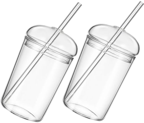 PRETYZOOM 2 Pièces Gobelet En Verre Bouteille Deau Claire Tasse De Soda Bouteille Deau En Verre Avec Paille Verres à Bière Un Verre Haute Teneur En Borosilicate Tasse à Boire Réutilisable