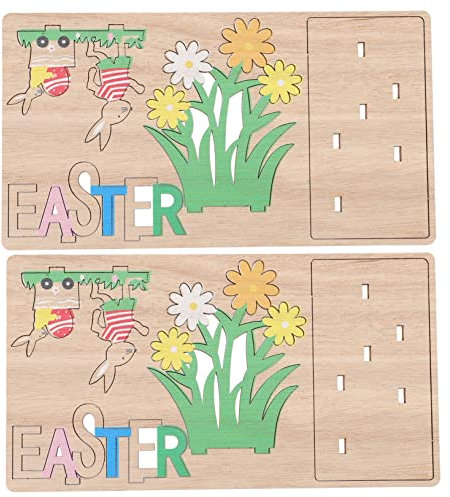 2St Osterdekorationen holzfiguren ostern ostertischdeko Holzdekor Wohnakzente Embleme Wohnkultur Ostern dekoratives Tischschild Osterdeko aus Holz empfindlich Hase Feder Büro