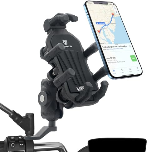 OXWIND Motorcycle Phone Mount with Vibration Dampener, Rearview Mirror Clip