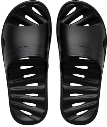 JoWebb Shower Slippers for Women Men, Quick-Drying Shower Shoes, Anti-Slip Slippers for Bath Swimming Pool Summer Beach Sandals Coal-black (Sole 44-45) 8.5/9 UK