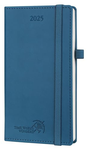 POPRUN Taschenkalender 2025 Klein 16,5 x 9 cm (Jan.2025-Dez.2025) - Kalender 2025 Klein mit PU-Leder - Terminplaner, Planer 1 Woche 2 Seite mit Stiftschlaufe - Marineblau