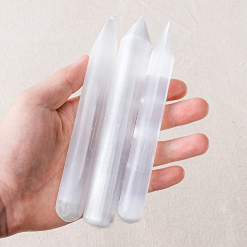 1 Stück Länge 15 cm natürliche Kristall-Selenit-Lampe, Geschnitzte Kristalle, Pyramidenturm, Stein, Wicca-Dekorpunkt, Geschenk, Chakra-Balance (2 60_150 g)