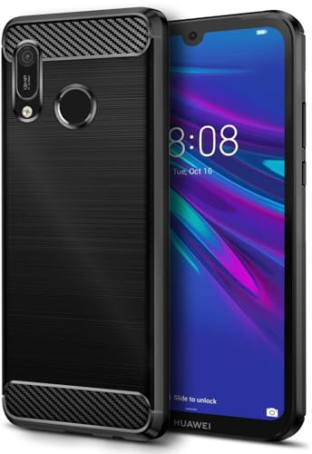 Qiinogow Hülle Kompatibel mit Huawei Y6 2019/Y6 Prime 2019/Y6S/Honor 8A/8A Pro, Ultradünne Handyhülle Mit Stoßdämpfung, Schutzhülle aus Kohlefaser-TPU (Schwarz)