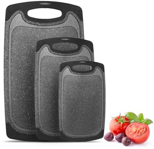 Set di 3 Tagliere Cucina in Plastica, 40 x 24 cm/31 x 20 cm/25 x 15 cm, senza BPA, Resistente al Calore Antimicrobico, Lavabili in Lavastovig, Taglieri Cucina Set per Carne,Verdure e Frutta