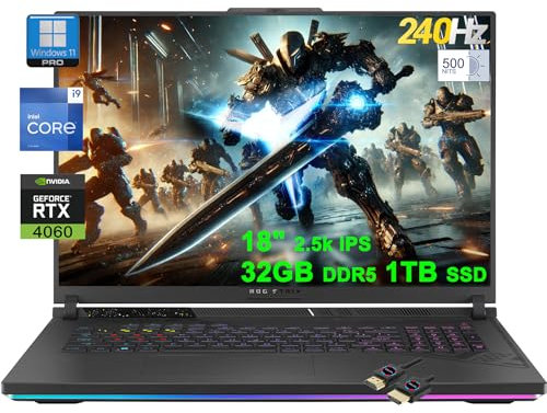 ASUS ROG Strix G18 G814 Gaming Laptop | 18 2.5k 240Hz 500nits 100% DCI-P3 3ms | Intel 24-core i9-14900HX | 32GB DDR5 1TB SSD | GeForce RTX 4060 Graphic | Thunderbolt RGB Backlit Win11Pro + HDMI Cable