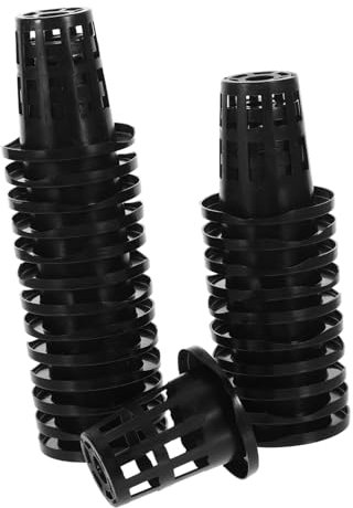 PHENOFICE Macetas De Malla para Hidroponía 50 Piezas Cestas para Cultivo Hidropónico De Plástico Negro (45 Mm Alto) para Jardín y Balcón Control De Raíces y Retención De Humedad