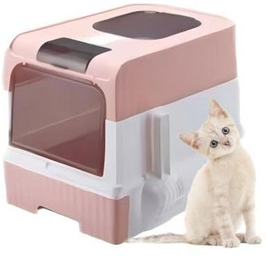 Bac a litiere pour Chat,Bac à Litière Fermé pour Chat, Bac à litière (avec Pelle à litière) Grand pour Les Chats et Les Lapins Bac Litiere Chat,Poubelle Litiere Chat Bac à Litière Anti Odeur,Rose