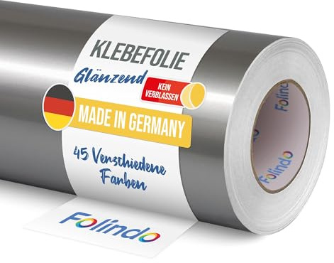 FOLINDO Möbelfolie selbstklebend Glanz Vinyl - langlebige Möbel Klebefolie 090 Silbergrau 5 m x 31,5 cm - Klebefolie Küche - selbstklebende Folie Möbel - moderne Schrankfolie versch. Größen