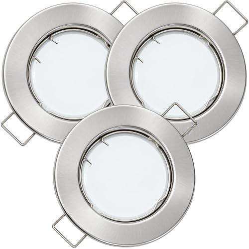 3er Set Flache SMD LED Modul Einbauleuchten, STEP DIMMBAR, Edelstahl gebürstet, 5W, 230V, starr, Klemmring, Einbautiefe 28mm, Bohrloch 55-65mm, LED Spots für Decke, Wohnzimmer, Küche, Flur usw.