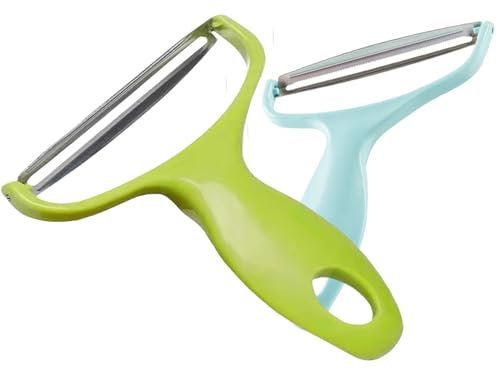 2 Pcs Cabbage Grater, Wide Mouth Vegetable Peeler, Potato Peelers Kitchen Gadgets Stainless Steel Fruit Shredder Slicer with Non Slip Handle and Sharp Blade Blue Green