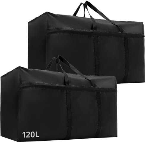 QWORK® 2 Pack 120L Large Moving and Storage Bags with Zippers,Waterproof Oxford Cloth Totes for Clothes, Bedding, and More,90 * 48 * 25cm