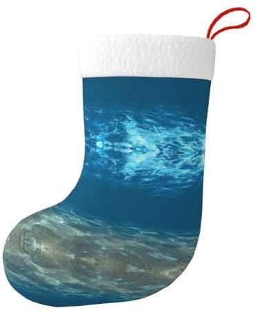 KoloQren Blauer Ozean, gewellter Meereslandschaft, Weihnachtsstrumpf, Familien-Weihnachtsfeier, Party, Kamindekoration, Schwarz, Einheitsgröße